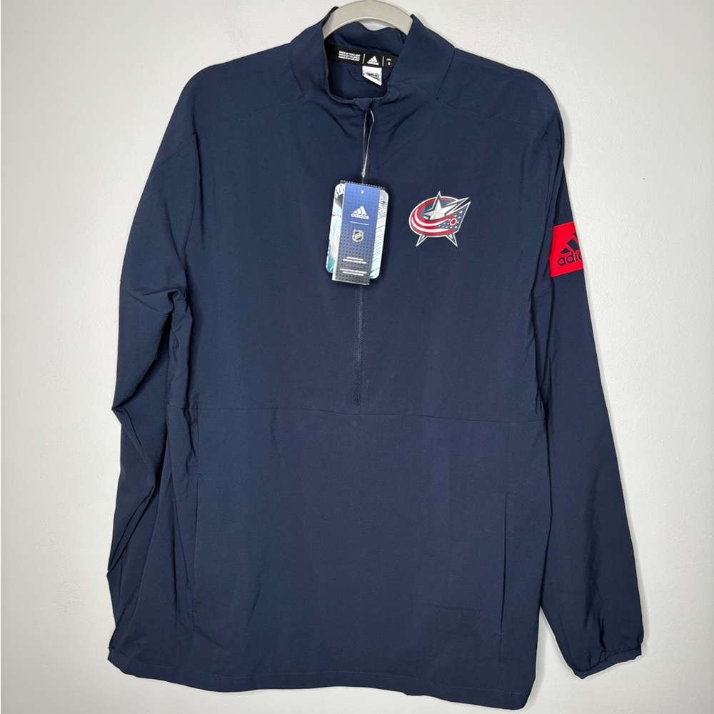 Adidas Columbus Blue Jackets Navy Game Mode Climalite Quarter-Zip Jacket NWT